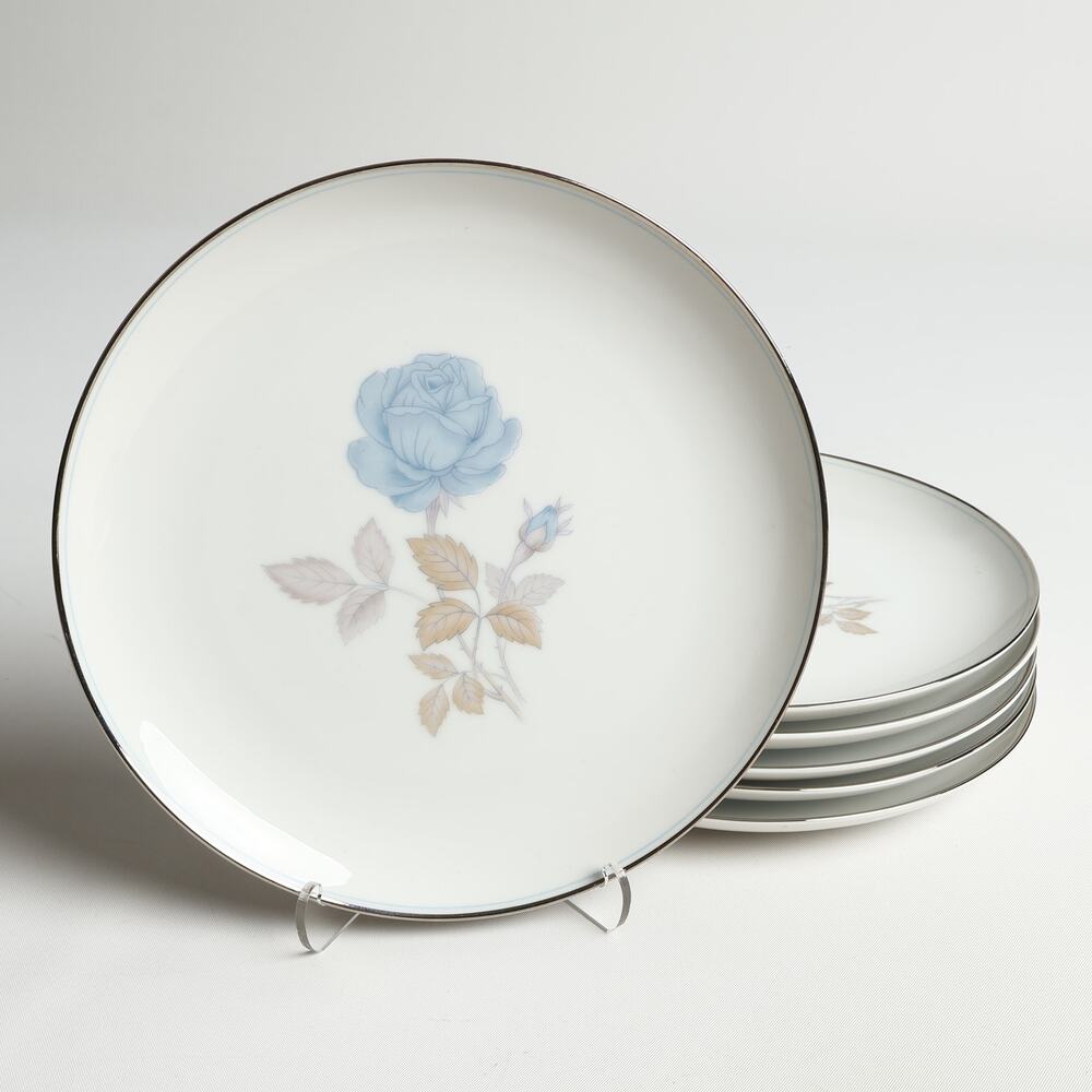 Lot of 6 Sango Japan Alice Blue Fine China 7-1/2" Side Plates White Floral